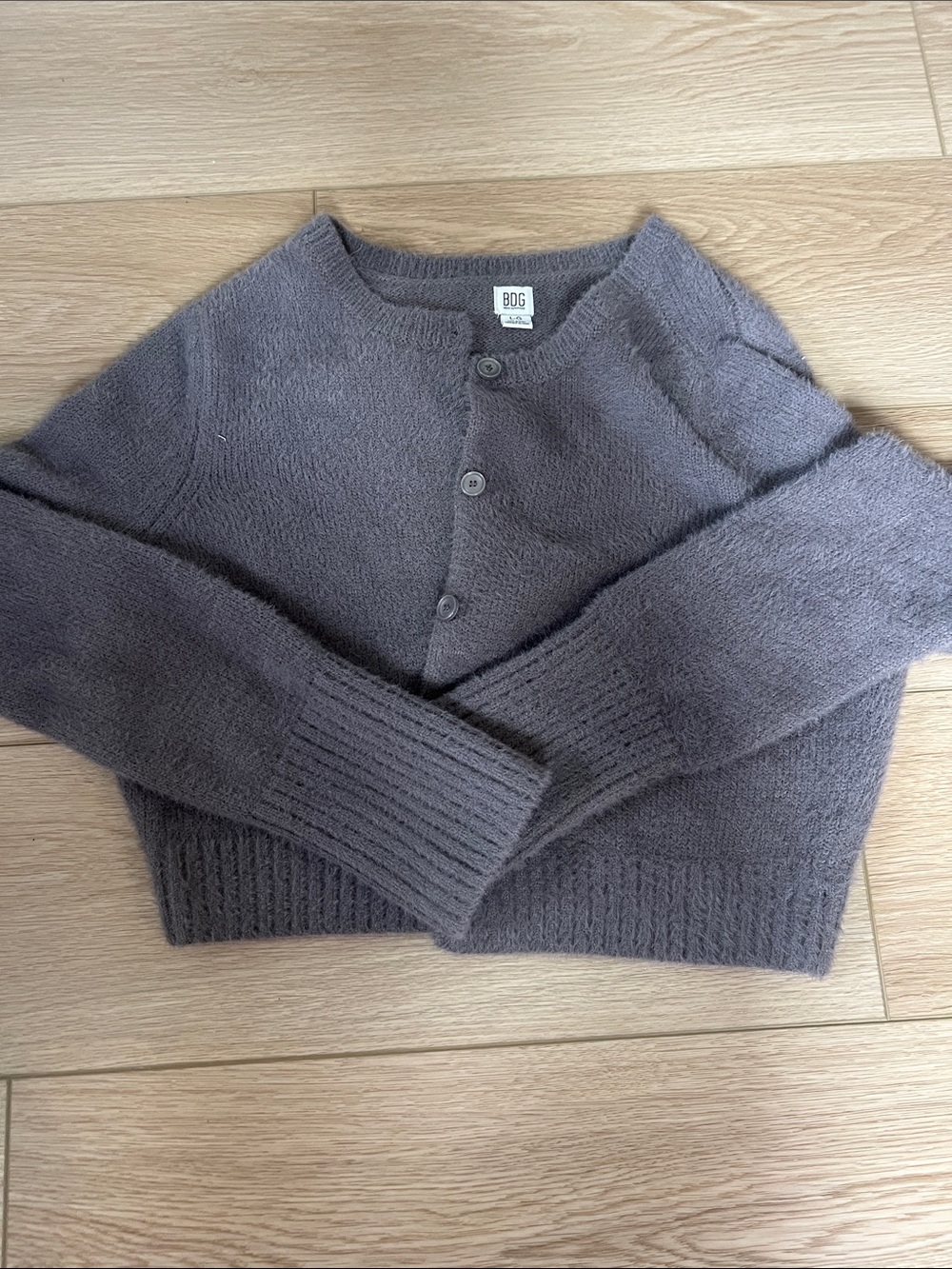 BDG Soft Cropped Cardigan in Heather Slate